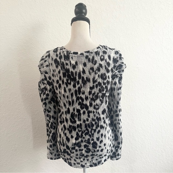 LOFT Gray Black Animal Print Puff Sleeve Top Size Medium NEW Business Work - Picture 2 of 7